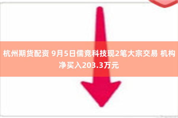 杭州期货配资 9月5日儒竞科技现2笔大宗交易 机构净买入203.3万元