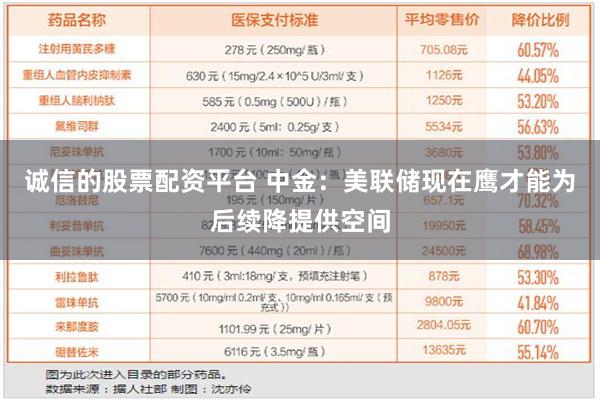 诚信的股票配资平台 中金：美联储现在鹰才能为后续降提供空间